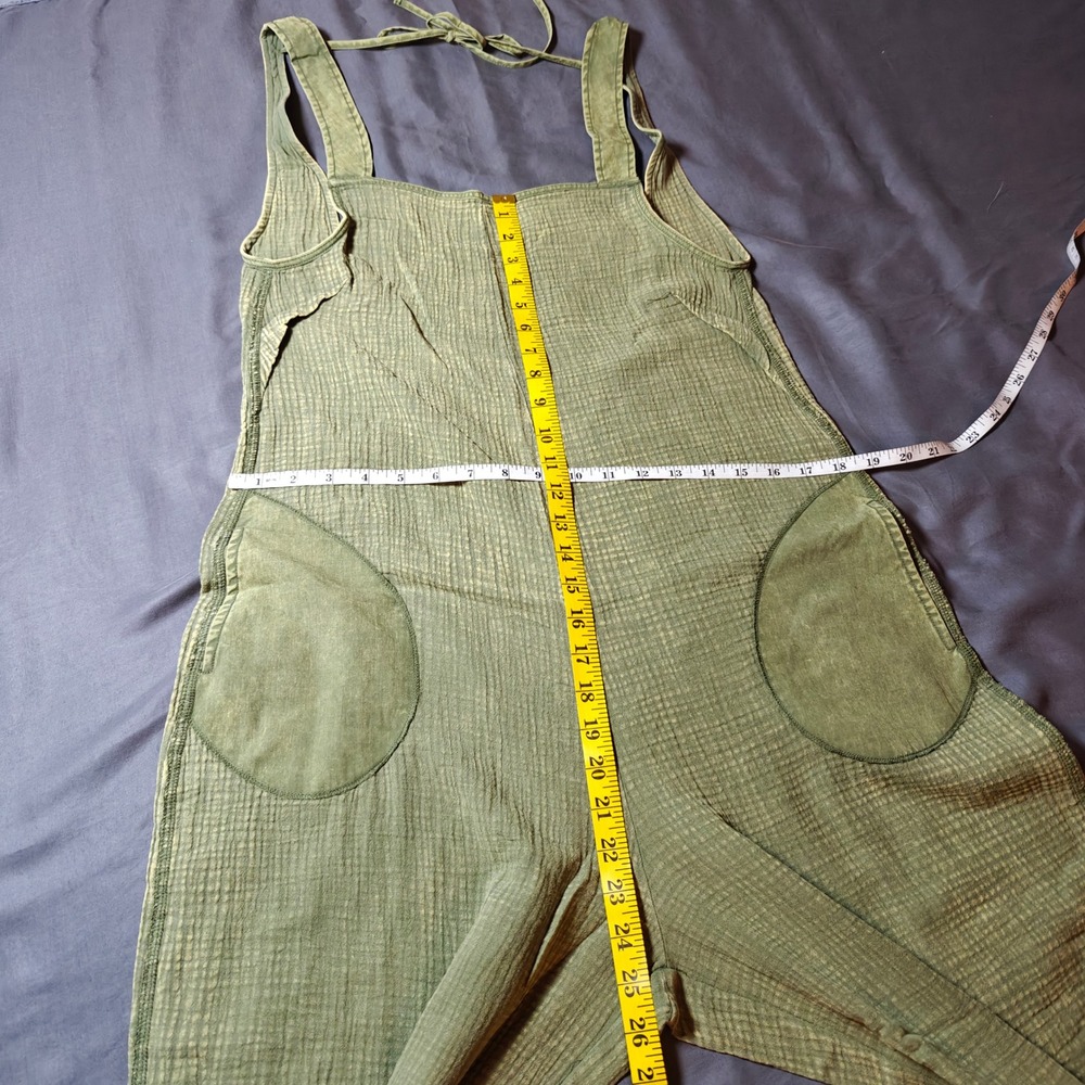 Zenana Double Gauze Washed Wide Leg Overalls Lt Olive Green Jumpsuit Small - Picture 10 of 12